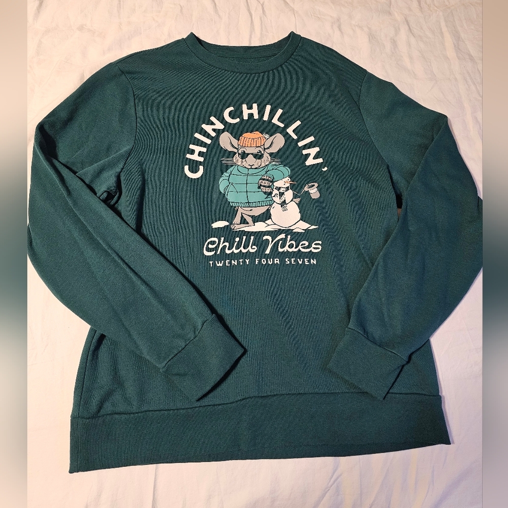 Chinchillin' Green Graphic Sweater